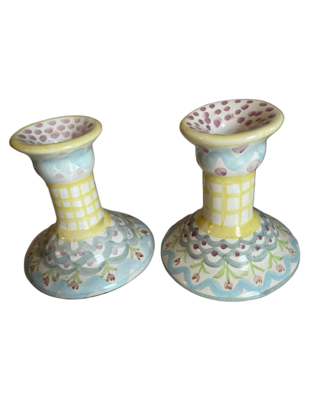 Vtg Set of 2 Mackenzie-Childs King Ferry Candlesticks Candle Holders Tulips 4.5"